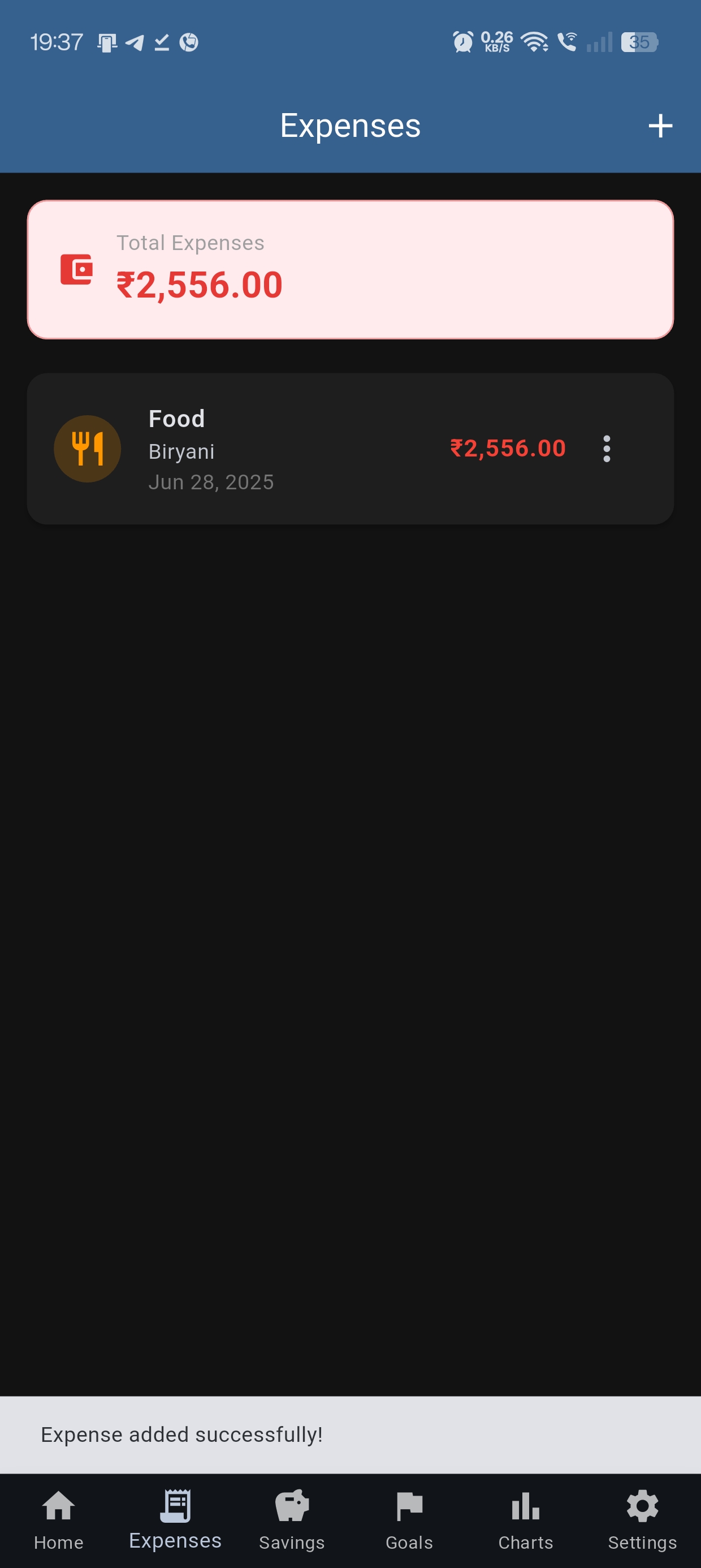 Home screen - Finance Tracker app